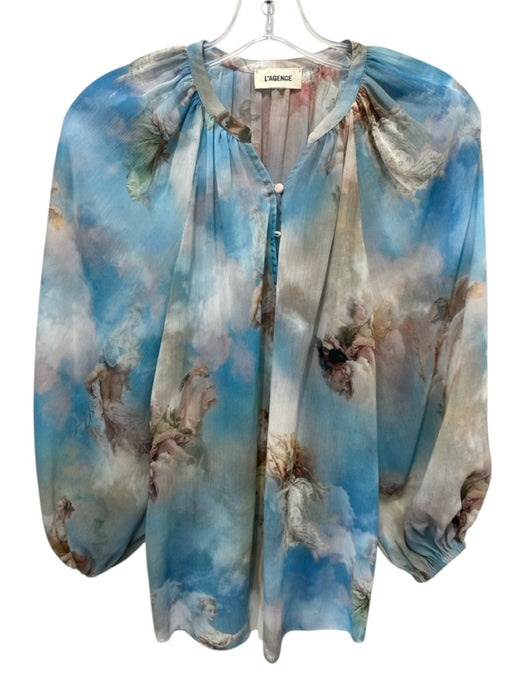 L'agence Size Est S Blue & Multi No Fabric Tag Button Front Graphic Print Top Blue & Multi / Est S