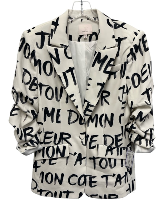 Cinq a Sept Size 2 White & Black Polyester Graphic Scrunched Sleeve Jacket White & Black / 2