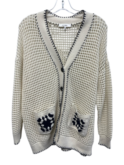 Frame Size S Cream & Black Cotton Blend Crochet Button Front Cardigan Cream & Black / S