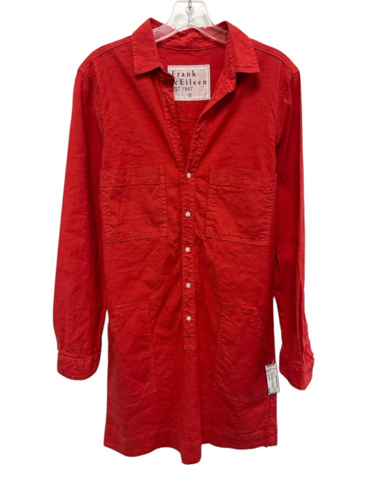 Frank & Eileen Size S Red Cotton Blend Button Down Long Sleeve Above Knee Dress Red / S