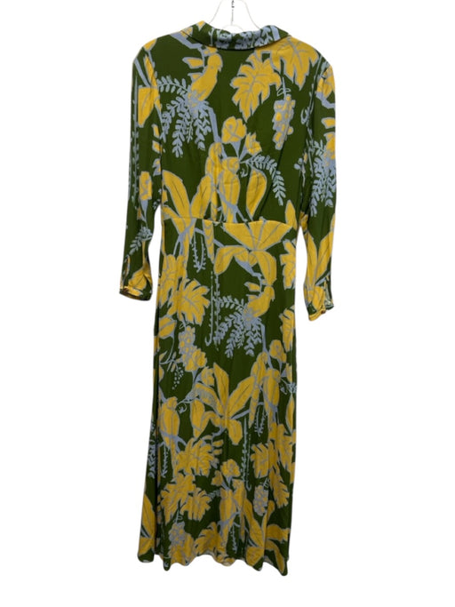 Farm Rio Size XS Green, Yellow, Blue Pleat Detail Botanical Wrap Maxi Dress Green, Yellow, Blue / XS