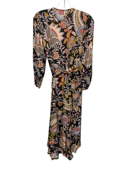 Luisa Cerano Size XS/S BLack, Yellow, Multi Mixed Floral Wrap Midi Dress BLack, Yellow, Multi / XS/S