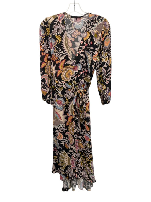 Luisa Cerano Size XS/S BLack, Yellow, Multi Mixed Floral Wrap Midi Dress BLack, Yellow, Multi / XS/S