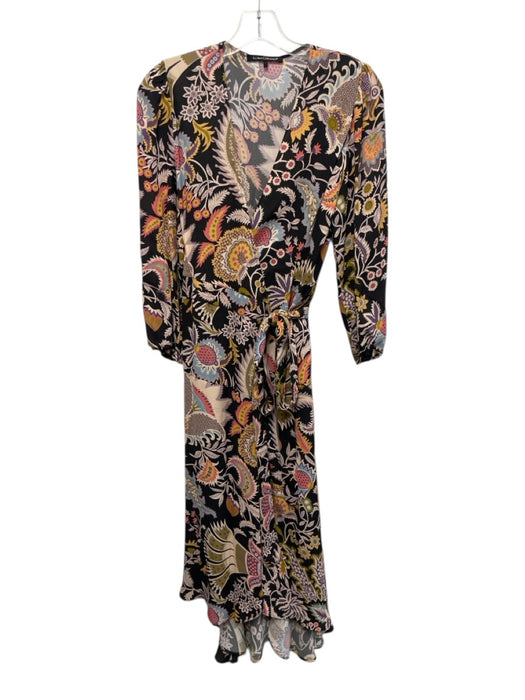 Luisa Cerano Size XS/S BLack, Yellow, Multi Mixed Floral Wrap Midi Dress BLack, Yellow, Multi / XS/S