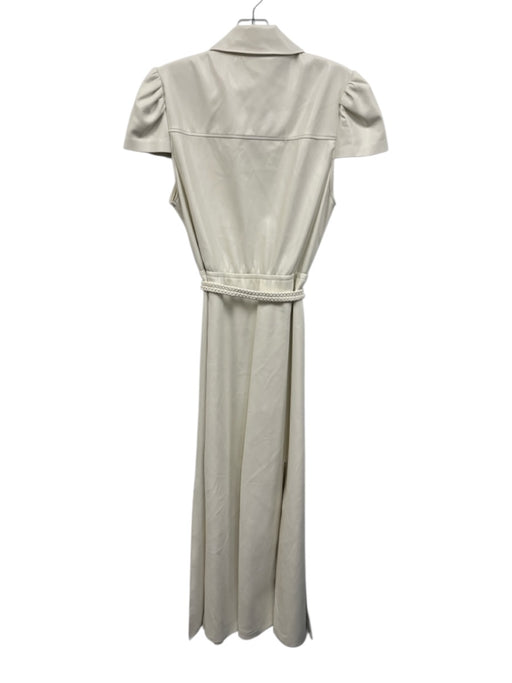 Alice + Olivia Size 4 Cream PU Leather Button Down Cap Sleeve Midi Dress Cream / 4
