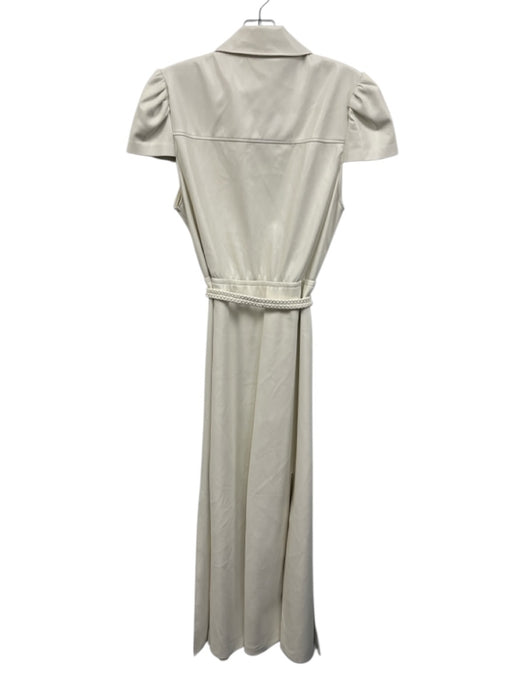 Alice + Olivia Size 4 Cream PU Leather Button Down Cap Sleeve Midi Dress Cream / 4