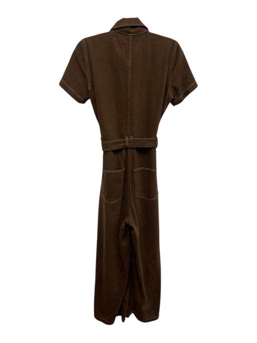 Reformation Jeans Size 4 Brown Cotton Blend Zip Short Sleeve Sash Jumpsuit Brown / 4