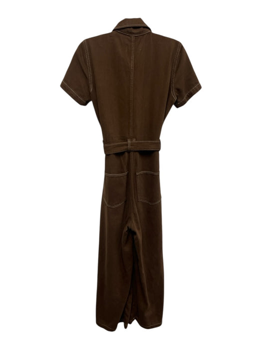 Reformation Jeans Size 4 Brown Cotton Blend Zip Short Sleeve Sash Jumpsuit Brown / 4