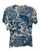 L'agence Size S White & Blue Mesh Floral Round Neck short sleeve Top White & Blue / S