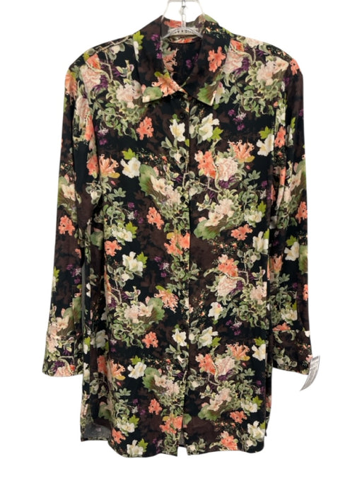 Alice + Olivia Size S Black, Green, Multi Floral Button Down Long Sleeve Top Black, Green, Multi / S