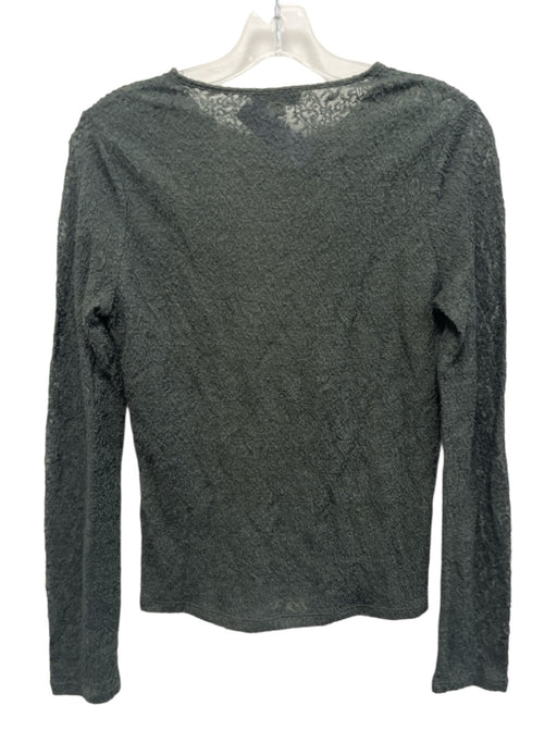 Vince Size M Dark Green Semi Sheer Textured Long Sleeve Top Dark Green / M