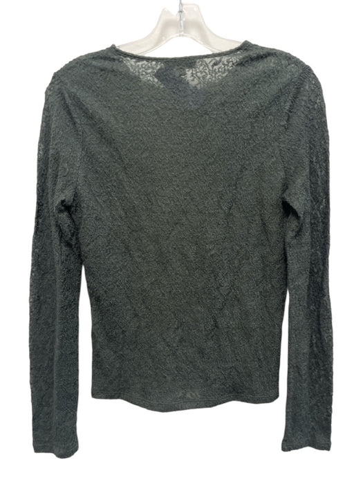 Vince Size M Dark Green Semi Sheer Textured Long Sleeve Top Dark Green / M
