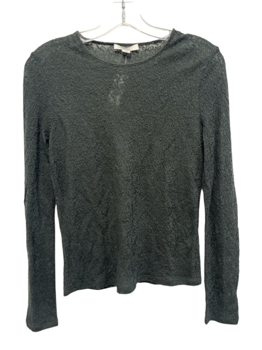 Vince Size M Dark Green Semi Sheer Textured Long Sleeve Top Dark Green / M