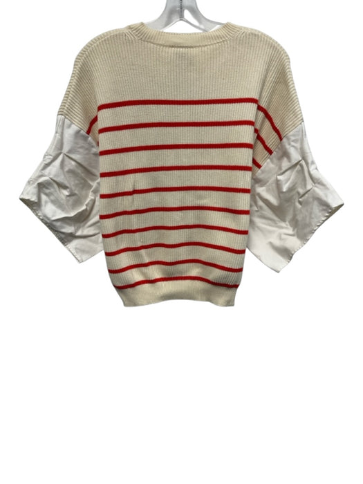 Nude Size 40 / s Cream, Red, Black Cotton Knit Stripe Pleat Detail Top Cream, Red, Black / 40 / s