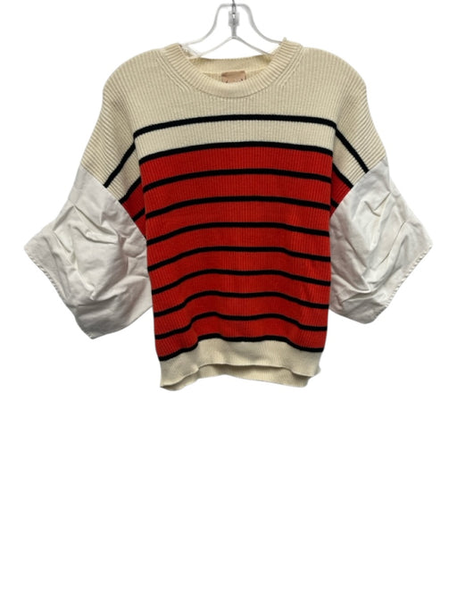 Nude Size 40 / s Cream, Red, Black Cotton Knit Stripe Pleat Detail Top Cream, Red, Black / 40 / s