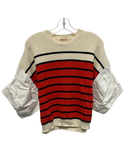 Nude Size 40 / s Cream, Red, Black Cotton Knit Stripe Pleat Detail Top Cream, Red, Black / 40 / s