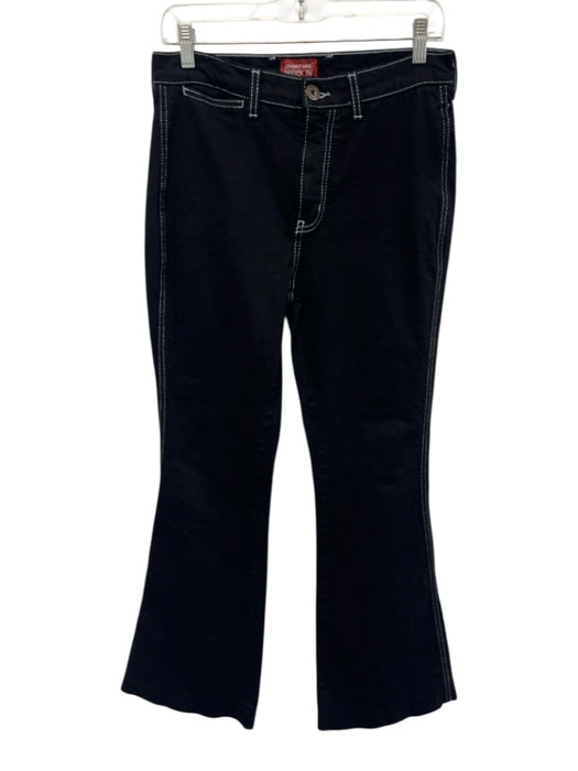 Johnny Was Size 26 Black Cotton Blend Contrast Stitch High Rise Flare Jeans Black / 26