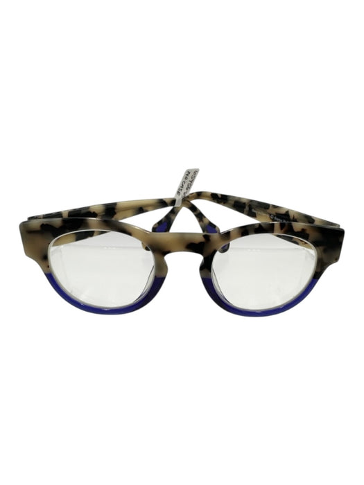 Theo Belgium Black, Cream, Blue Acetate Colorblock Round Glasses Black, Cream, Blue