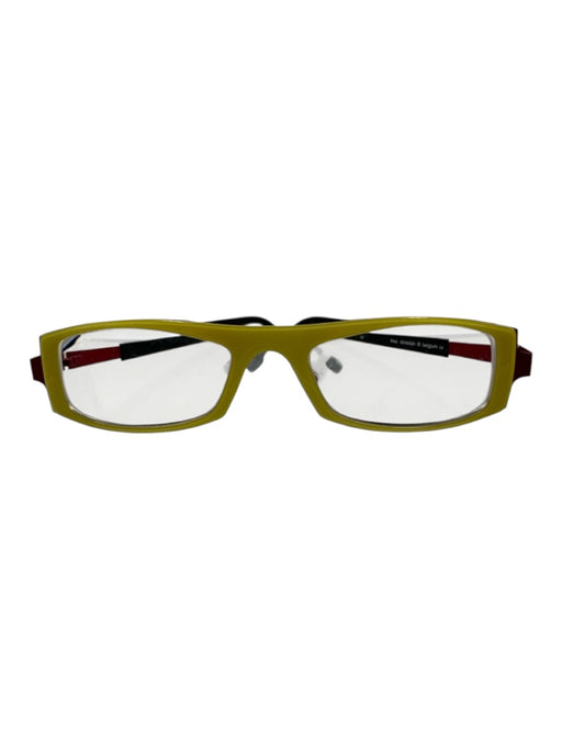 Theo Belgium Yellow & red Metal Acetate Colorblock Rectangle Glasses Yellow & red