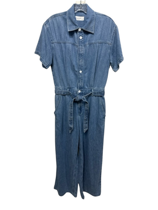 Rag & Bone Size S Blue Wash Cotton Blend Button Front Tie belt Denim Jumpsuit Blue Wash / S