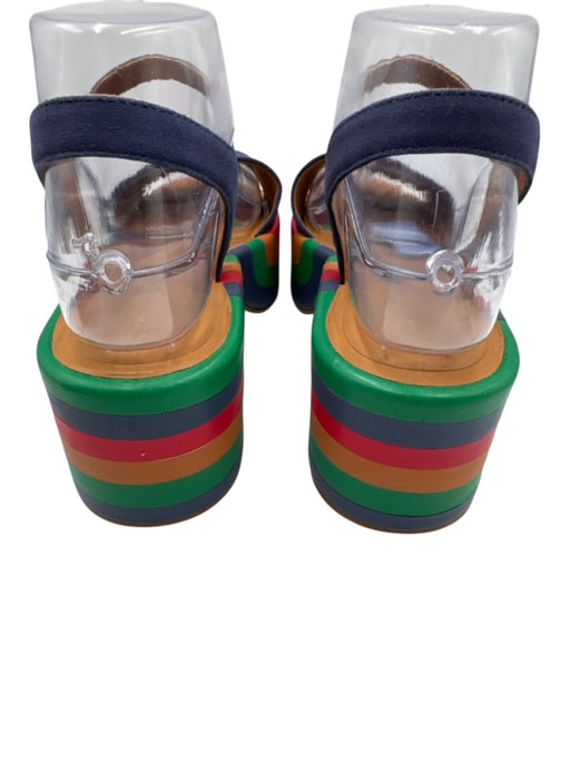 Clergerie Shoe Size 38.5 Blue & Multi Leather Colorblock Ankle Strap Sandals Blue & Multi / 38.5