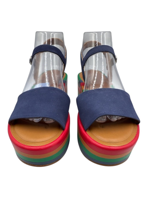 Clergerie Shoe Size 38.5 Blue & Multi Leather Colorblock Ankle Strap Sandals Blue & Multi / 38.5