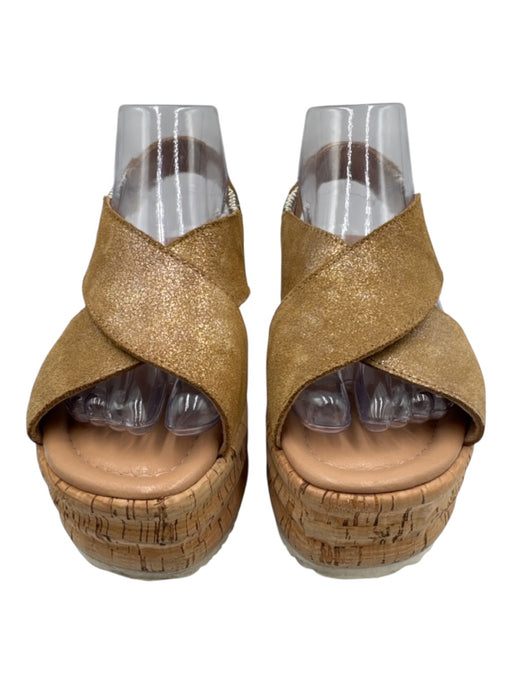 Cordani Shoe Size 38 Gold & Beige Leather Cork Criss Cross Platform Sandals Gold & Beige / 38
