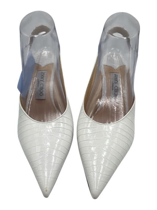 Jimmy Choo Shoe Size 39 White Leather Croc Embossed Slingback Pointed Toe Pumps White / 39