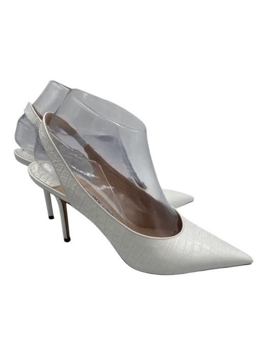 Jimmy Choo Shoe Size 39 White Leather Croc Embossed Slingback Pointed Toe Pumps White / 39