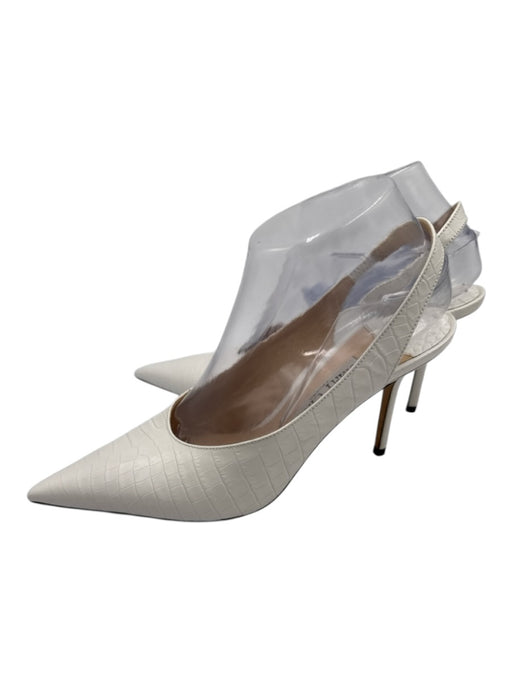 Jimmy Choo Shoe Size 39 White Leather Croc Embossed Slingback Pointed Toe Pumps White / 39