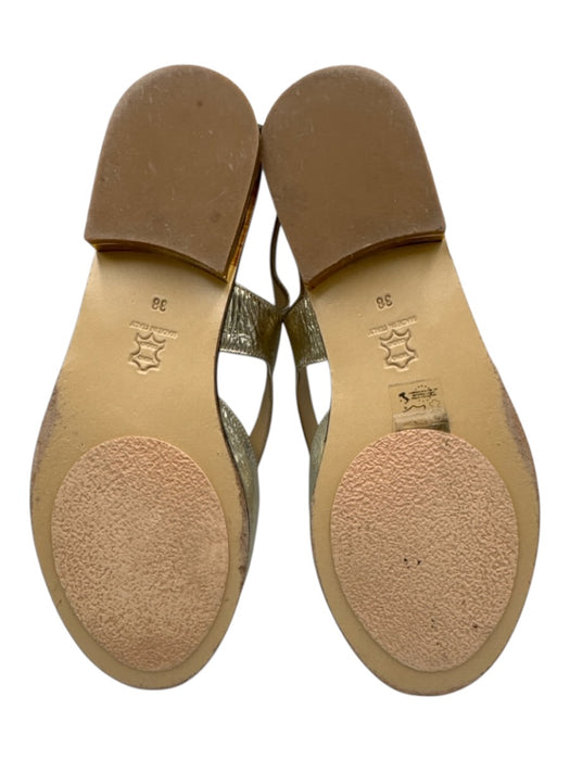 Cervone Shoe Size 38 Gold Leather Crinkle Metallic Detail Low Heel Sandals Gold / 38