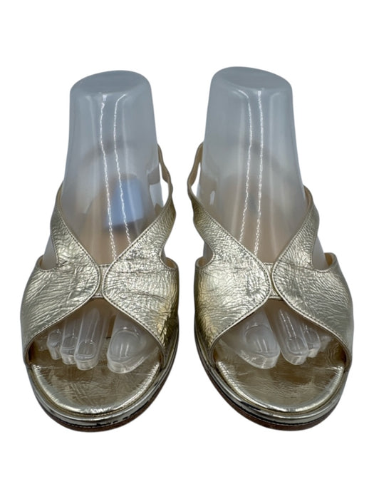 Cervone Shoe Size 38 Gold Leather Crinkle Metallic Detail Low Heel Sandals Gold / 38