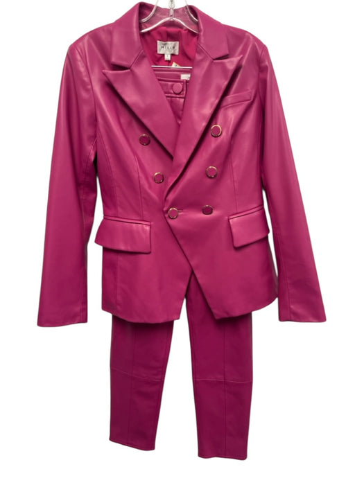 Milly Size 4 / 27 Hot pink PU Leather Tapered Double Breasted Blazer Pant Set Hot pink / 4 / 27