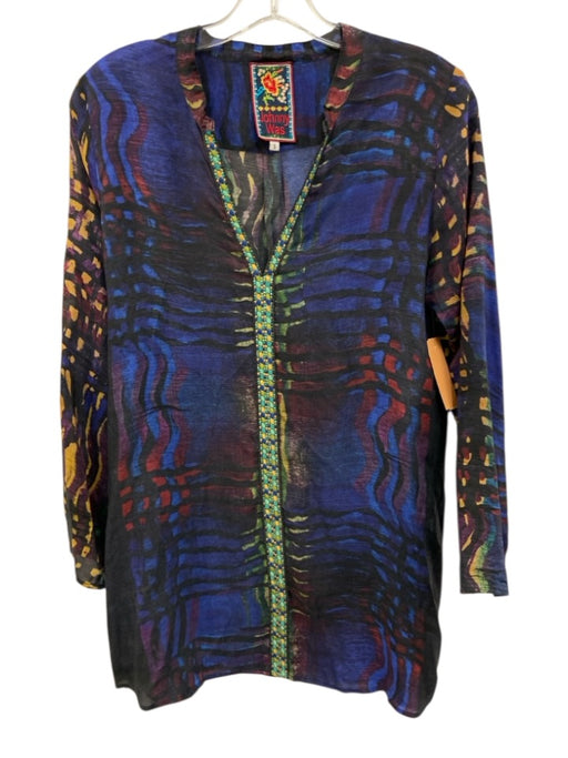 Johnny Was Size S Purple, Blue, Green Embroidered Abstract Long Sleeve Tunic Top Purple, Blue, Green / S