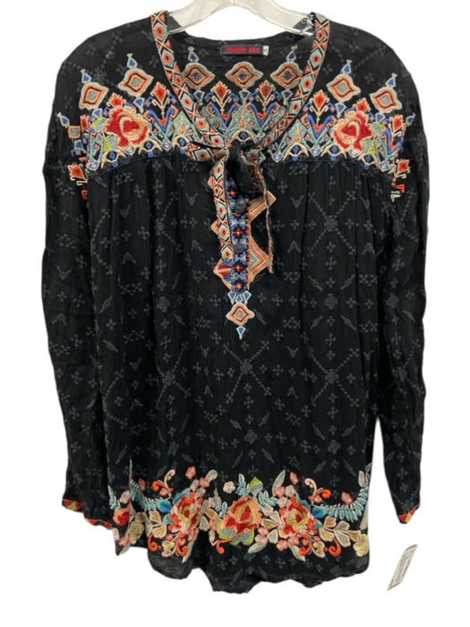 Johnny Was Size S Black, Blue, Orange Embroidered Floral Button Detail Top Black, Blue, Orange / S