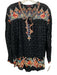 Johnny Was Size S Black, Blue, Orange Embroidered Floral Button Detail Top Black, Blue, Orange / S