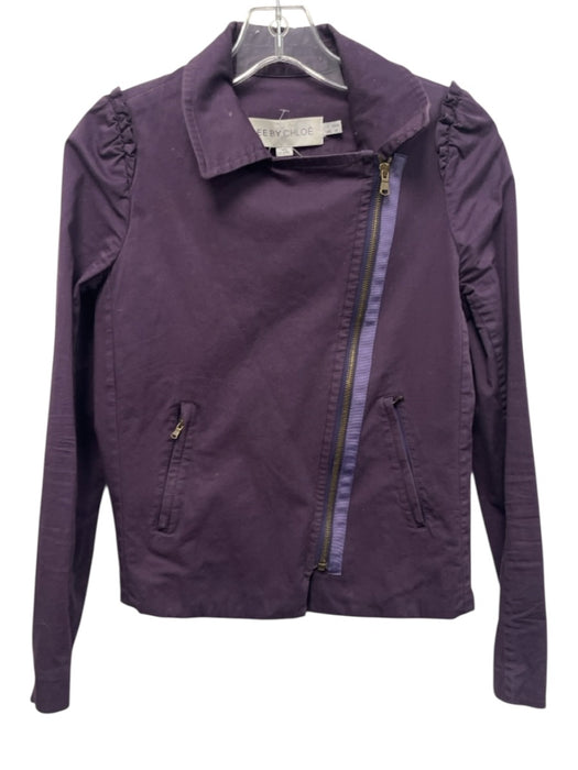 See By Chloe Size 4 Purple Cotton Blend Asymmetric Zip Zip Pockets Collar Jacket Purple / 4