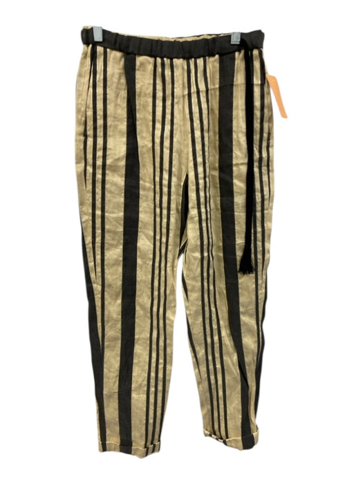 Forte Forte Size S cream, gray, gold Linen & Silk Elastic Waist Stripe Pants cream, gray, gold / S