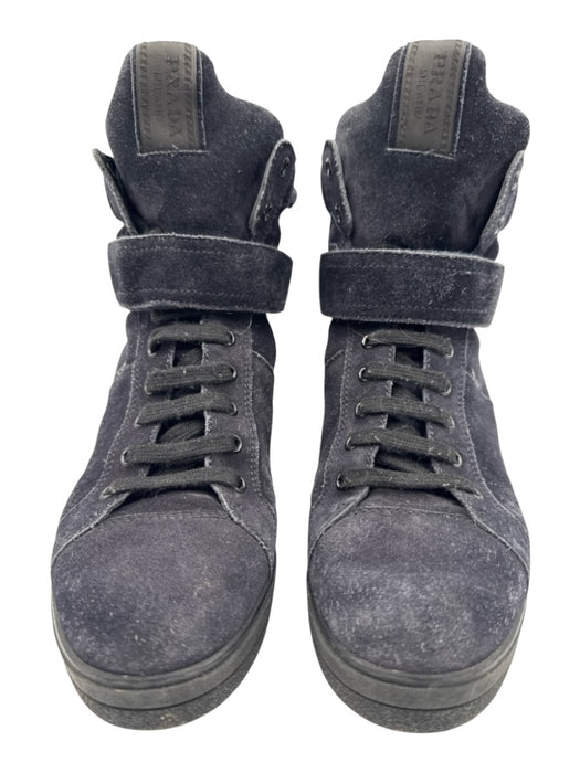 Prada Sport Shoe Size 39 Navy Blue Suede Velcro Lace Up High Top Wedge Sneakers Navy Blue / 39