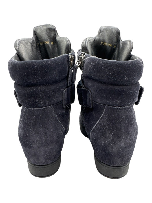Prada Sport Shoe Size 39 Navy Blue Suede Velcro Lace Up High Top Wedge Sneakers Navy Blue / 39