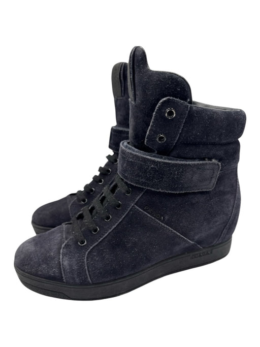 Prada Sport Shoe Size 39 Navy Blue Suede Velcro Lace Up High Top Wedge Sneakers Navy Blue / 39