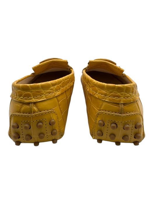 Tods Shoe Size 38 Yellow Leather silver tone hardware Croc Embossed Loafers Yellow / 38