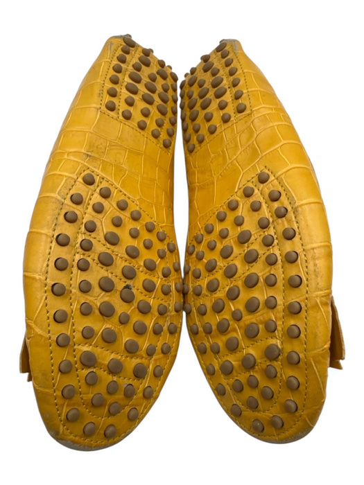 Tods Shoe Size 38 Yellow Leather silver tone hardware Croc Embossed Loafers Yellow / 38
