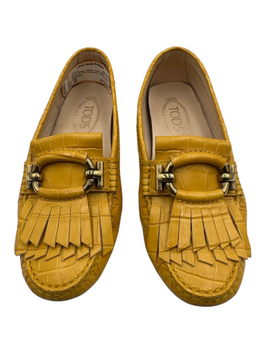 Tods Shoe Size 38 Yellow Leather silver tone hardware Croc Embossed Loafers Yellow / 38