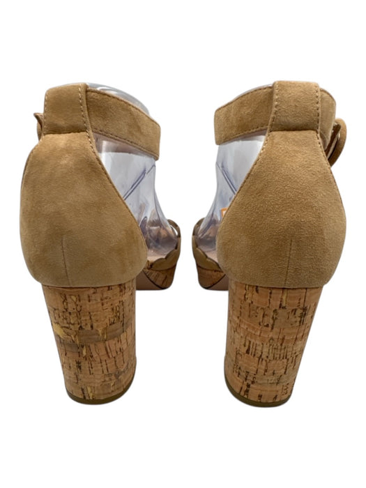 Pelle Moda Shoe Size 8.5 Tan Suede Upper Cork Scalloped Edge Block heel Sandals Tan / 8.5