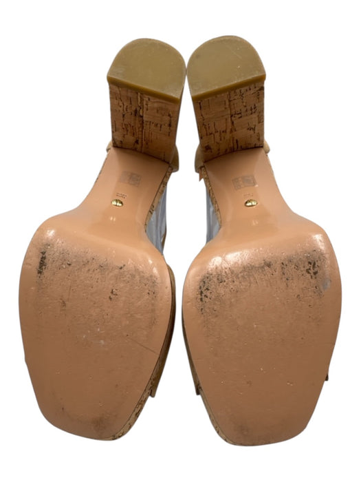 Pelle Moda Shoe Size 8.5 Tan Suede Upper Cork Scalloped Edge Block heel Sandals Tan / 8.5