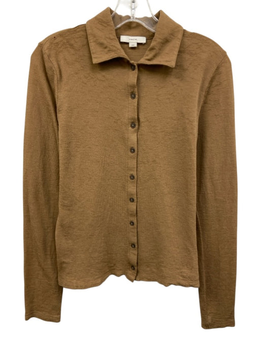 Vince Size M Tan Brown No Fabric Tag Long Sleeve Button Front Collar Knit Top Tan Brown / M