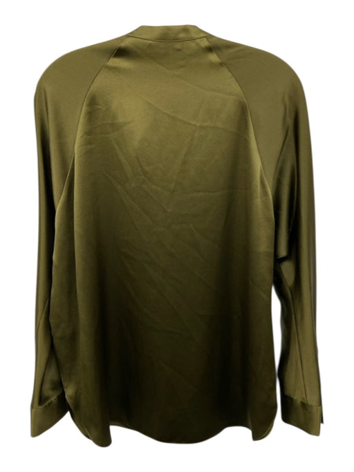 Vince Size S Olive Green Silk Long Cuff Sleeve V Neck stand collar Top Olive Green / S