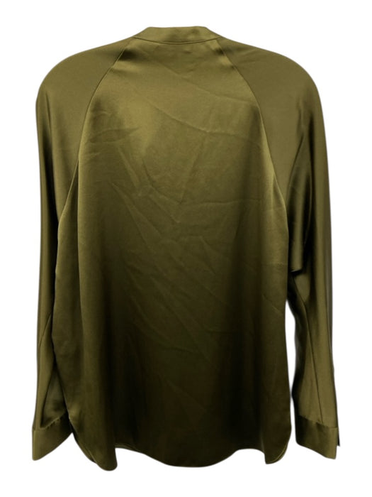 Vince Size S Olive Green Silk Long Cuff Sleeve V Neck stand collar Top Olive Green / S