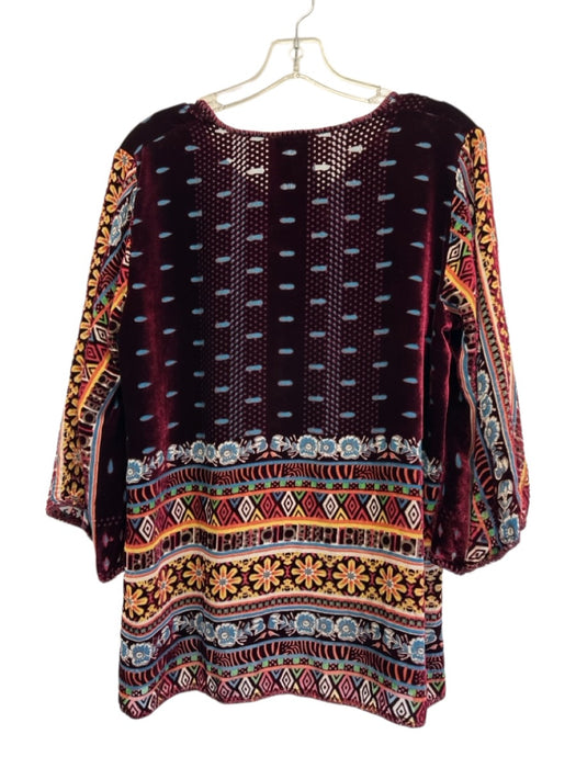Johnny Was Size S Burgundy & multi Rayon & Silk 3/4 Sleeve Velvet Dot Print Top Burgundy & multi / S